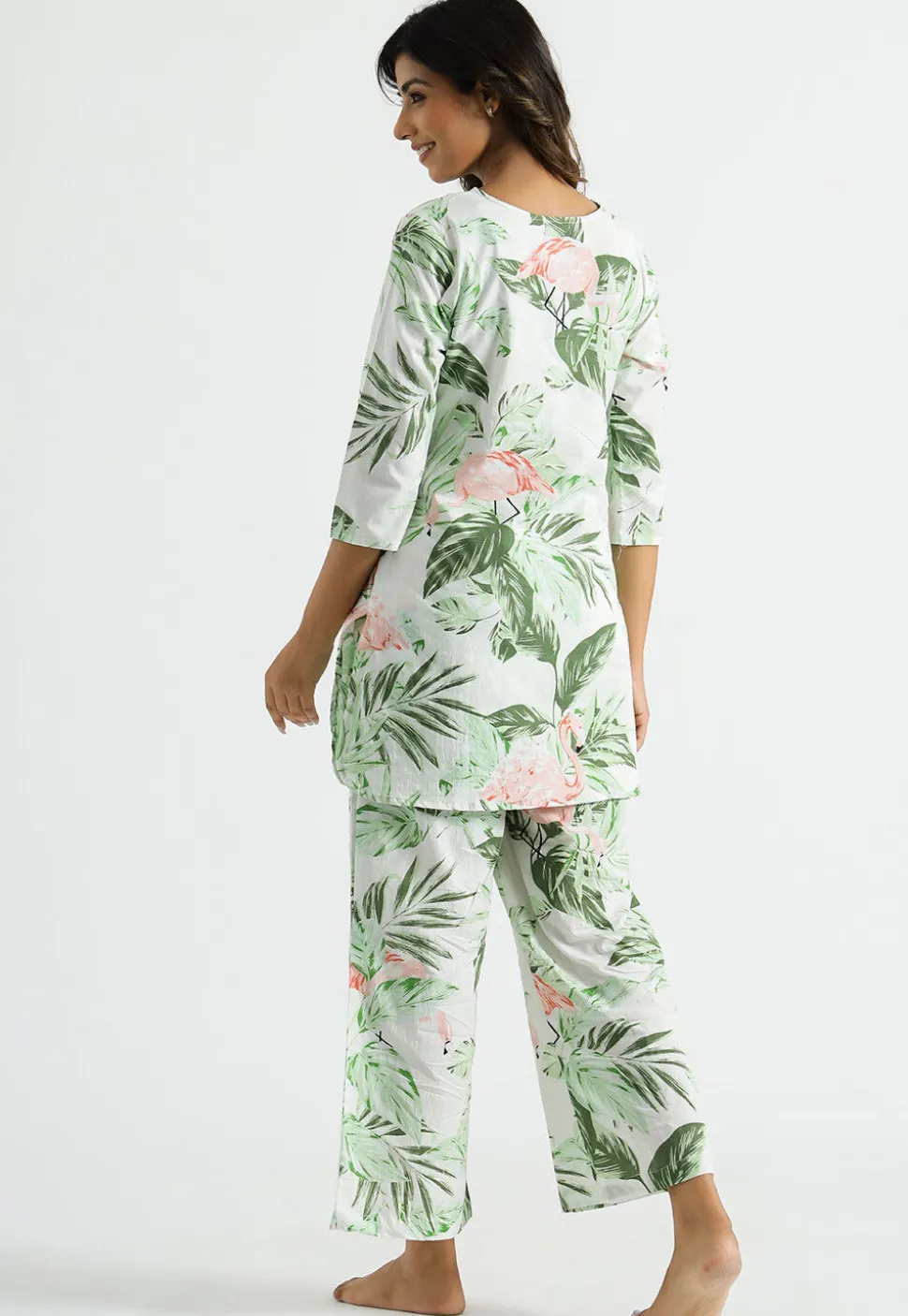 Digital Printed Cotton Co Ord Set in White