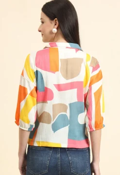 Digital Printed Cotton Crushed Top in Off White