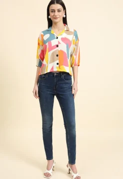 Digital Printed Cotton Crushed Top in Off White