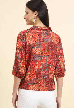 Digital Printed Cotton Crushed Top in Red