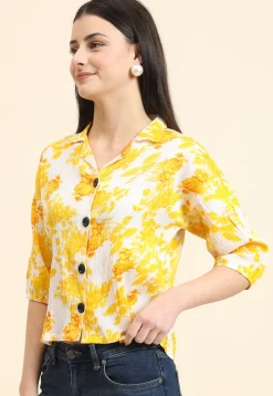 Digital Printed Cotton Crushed Top in Off White