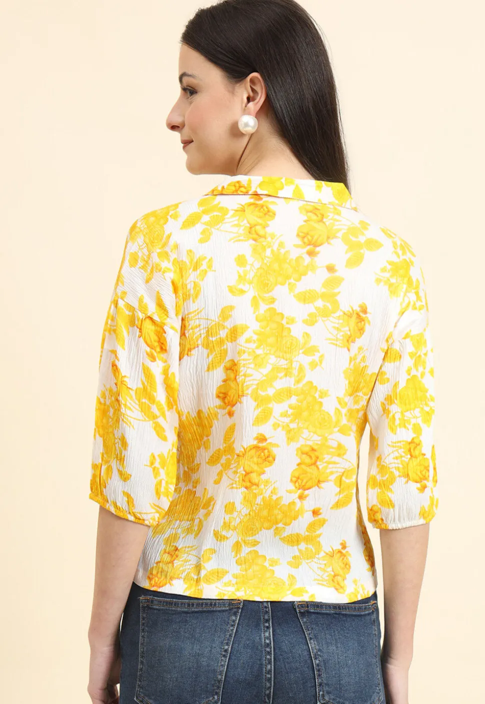 Digital Printed Cotton Crushed Top in Off White