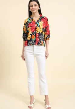 Digital Printed Cotton Crushed Top in Navy Blue