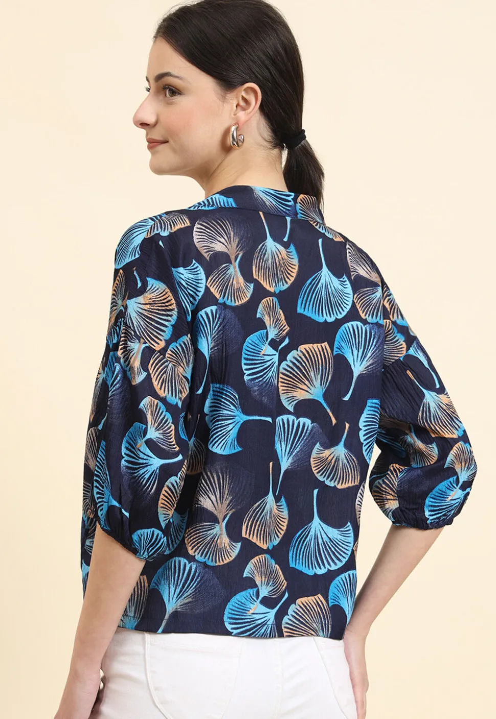 Digital Printed Cotton Crushed Top in Navy Blue