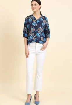 Digital Printed Cotton Crushed Top in Navy Blue