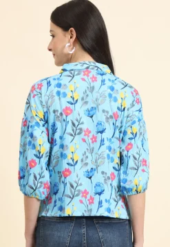Digital Printed Cotton Crushed Top in Sky Blue