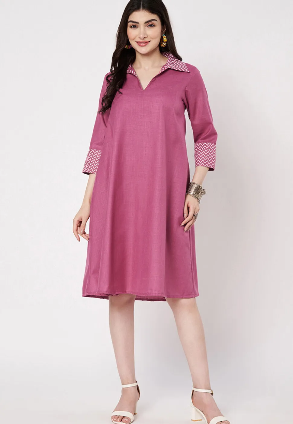 Digital Printed Cotton Dress in Pink
