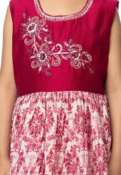 Digital Printed Cotton Gown in Pink and Off White