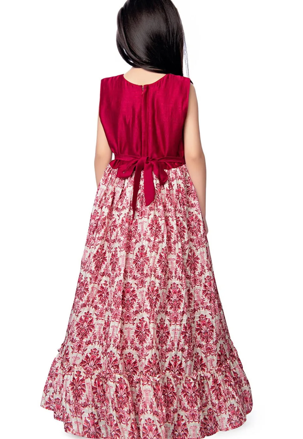 Digital Printed Cotton Gown in Pink and Off White