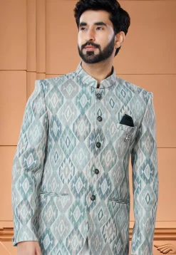 Digital Printed Cotton Jodhpuri Suit in Light Blue