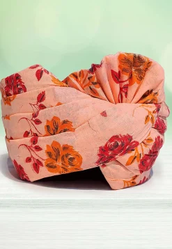 Digital Printed Cotton Kids Turban in Peach