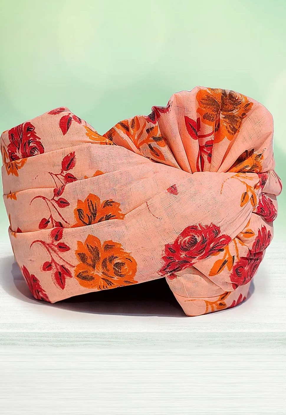 Digital Printed Cotton Kids Turban in Peach