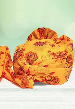Digital Printed Cotton Kids Turban in Mustard