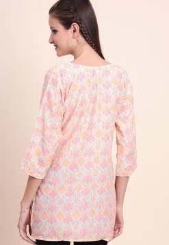 Digital Printed Cotton Kurti in Off White