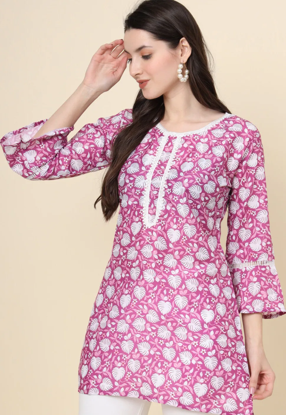 Digital Printed Cotton Kurti in Purple
