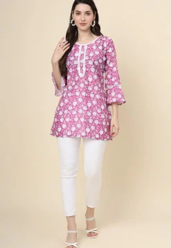 Digital Printed Cotton Kurti in Purple