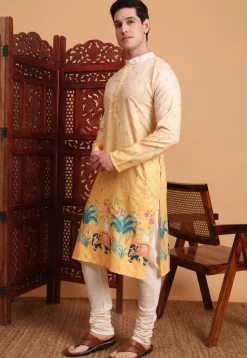 Digital Printed Cotton Kurta in Shaded Yellow