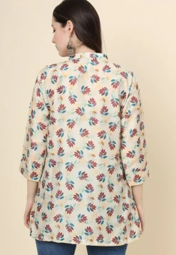 Digital Printed Cotton Kurti in Beige