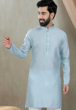 Digital Printed Cotton Kurta in Light Blue
