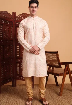 Digital Printed Cotton Kurta in Peach
