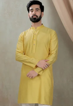 Digital Printed Cotton Kurta in Yellow