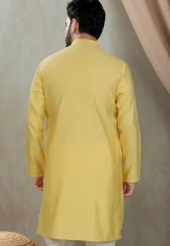 Digital Printed Cotton Kurta in Yellow