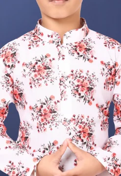 Digital Printed Cotton Kurta Set in Off White