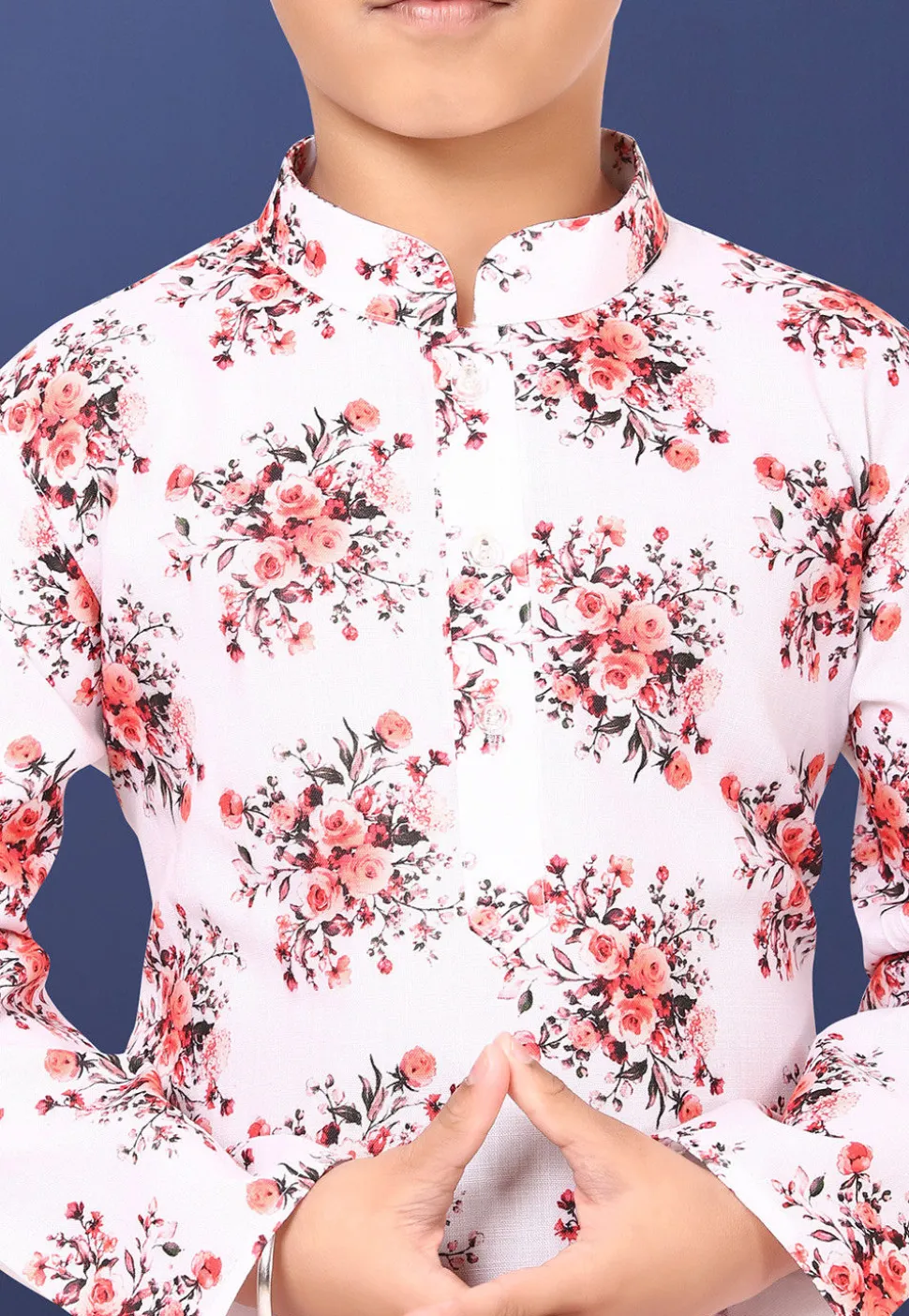 Digital Printed Cotton Kurta Set in Off White