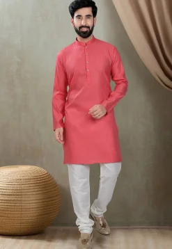 Digital Printed Cotton Kurta Set in Red