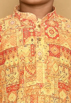 Digital Printed Cotton Kurta Set in Yellow