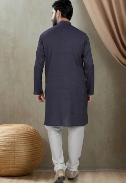 Digital Printed Cotton Kurta Set in Navy Blue