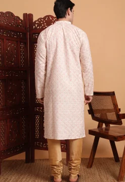 Digital Printed Cotton Kurta in Peach