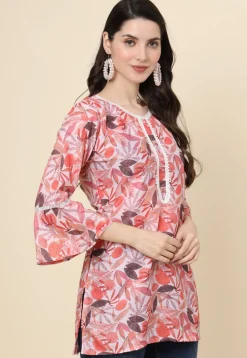 Digital Printed Cotton Kurti in Peach