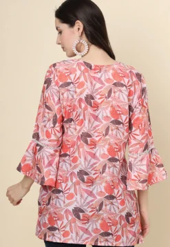 Digital Printed Cotton Kurti in Peach
