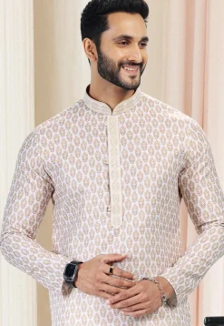 Digital Printed Cotton Kurta Set in Cream