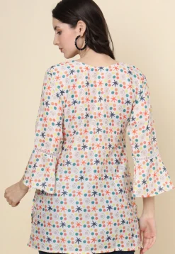 Digital Printed Cotton Kurti in Off White