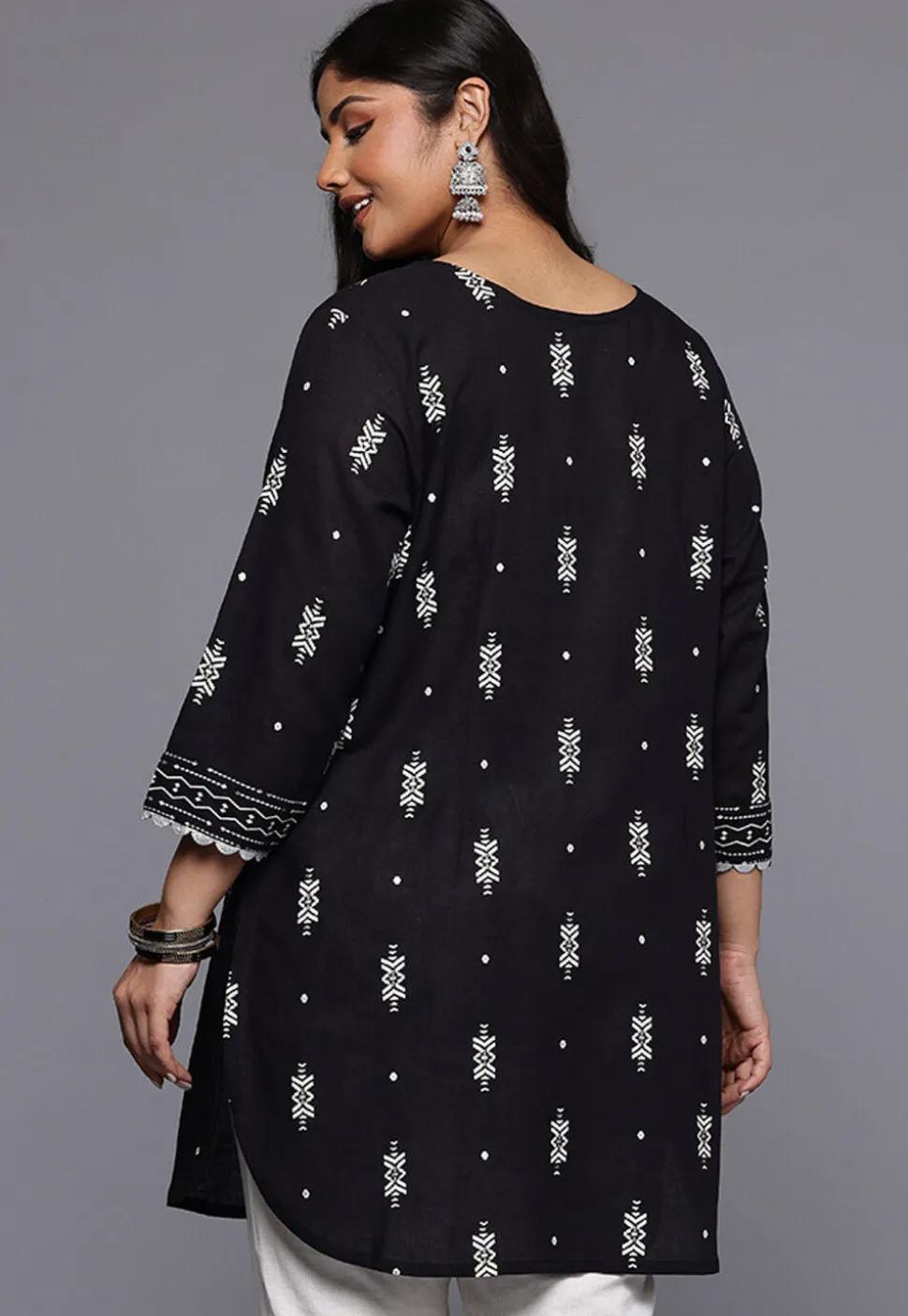 Digital Printed Cotton Kurti in Black