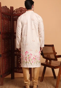 Digital Printed Cotton Kurta in Cream