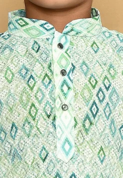 Digital Printed Cotton Kurta Set in Light Green