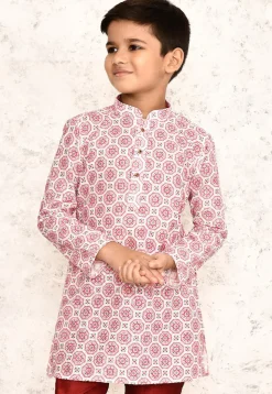 Digital Printed Cotton Kurta in White