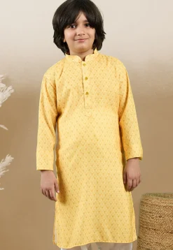 Digital Printed Cotton Kurta in Yellow