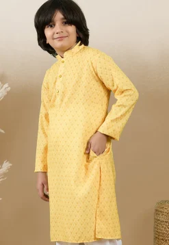 Digital Printed Cotton Kurta in Yellow
