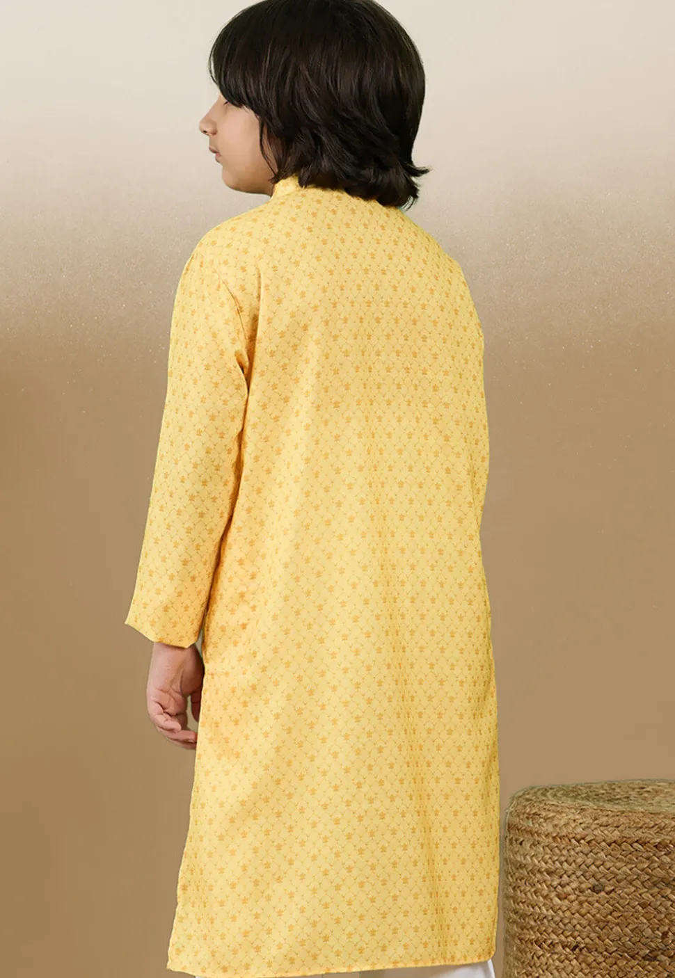 Digital Printed Cotton Kurta in Yellow