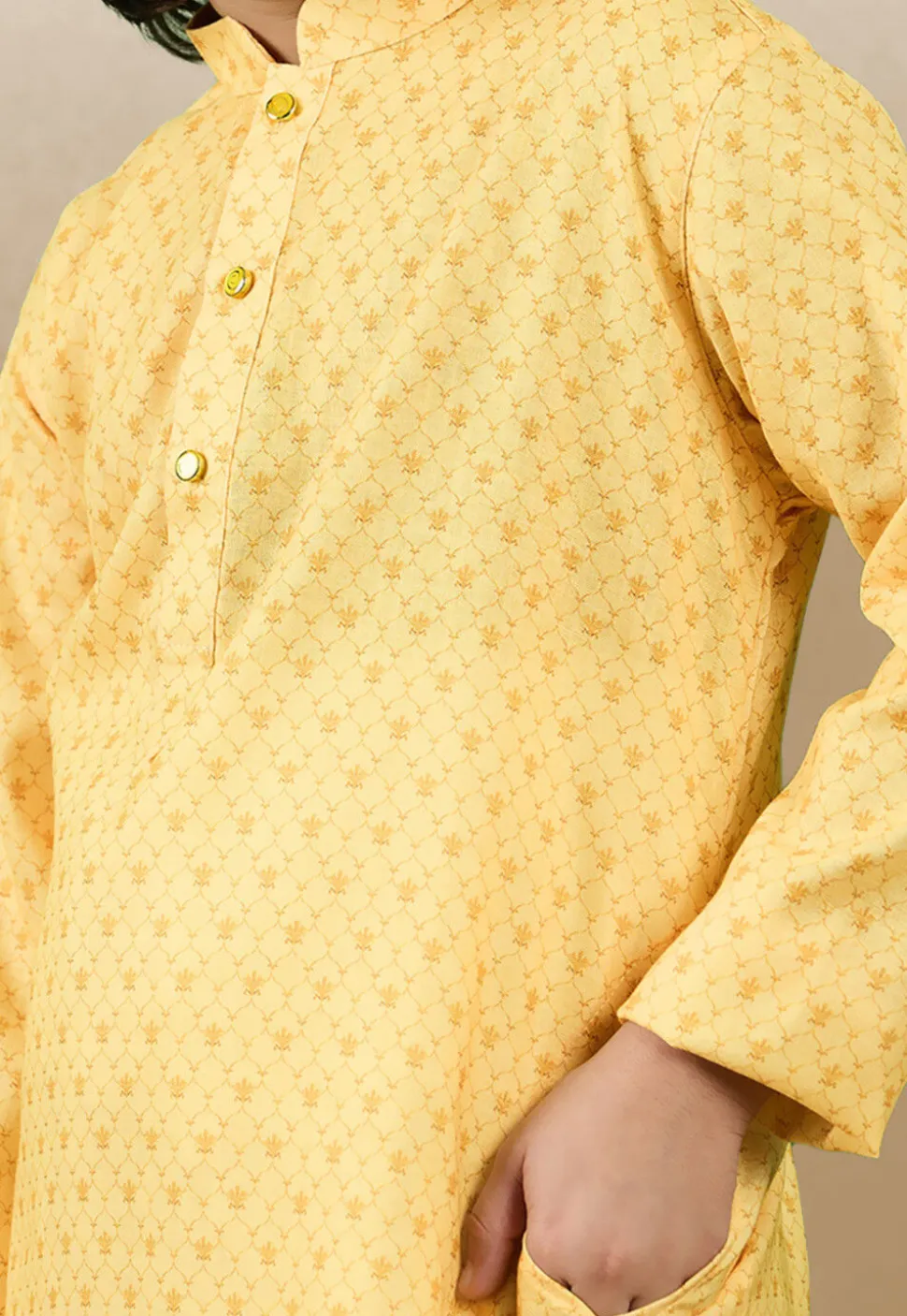 Digital Printed Cotton Kurta in Yellow
