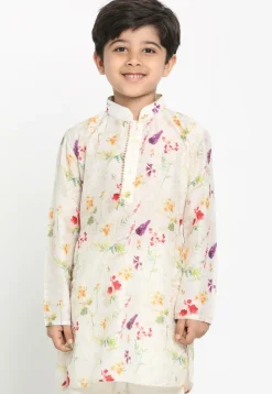 Digital Printed Cotton Kurta in Cream