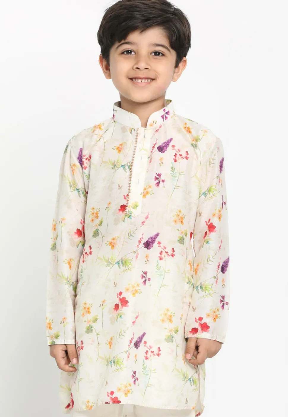 Digital Printed Cotton Kurta in Cream