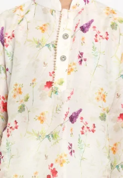 Digital Printed Cotton Kurta in Cream