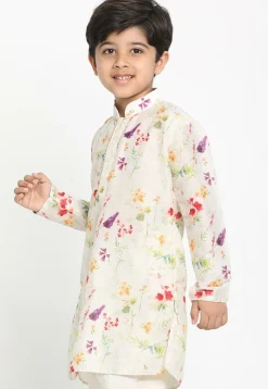 Digital Printed Cotton Kurta in Cream