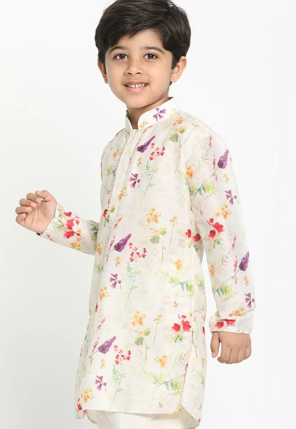 Digital Printed Cotton Kurta in Cream