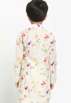 Digital Printed Cotton Kurta in Cream